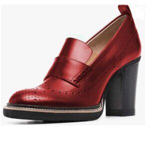 YDN Red Block Heel Loafers